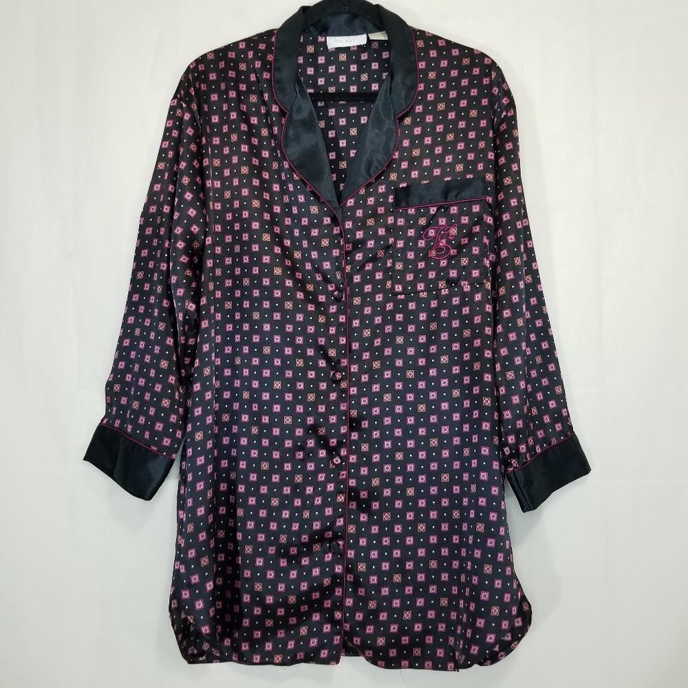 Victoria Secret gold label button down sleep dress pajama top black size M geo